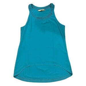 Lost April Teal High Low Tank Blouse Small | Cutout Neckline Boho Chic